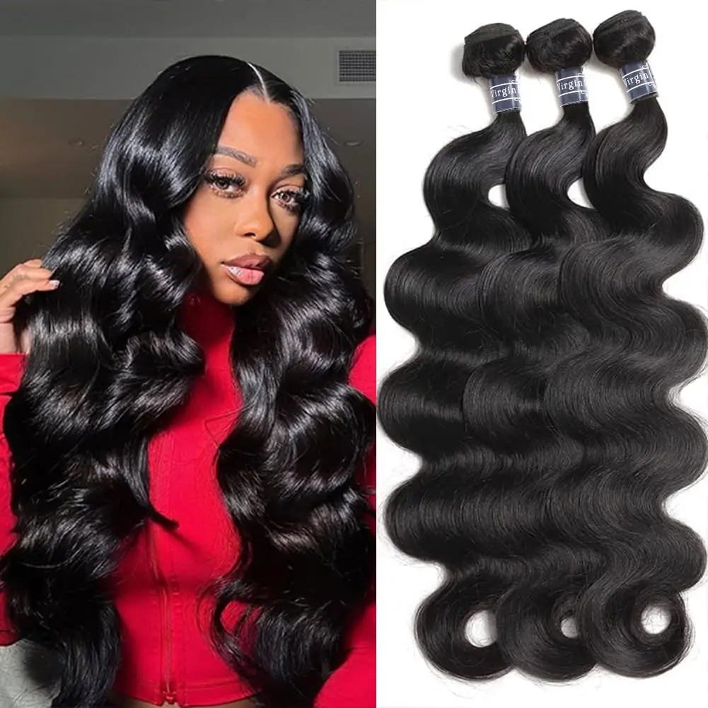 TTSMINS Body Wave Bundles Brazilian Hair Weave Bundles 1/3/4 PCS Human Hair Bundles Natural /Jet Black 8-32"Remy Hair Extensions 1