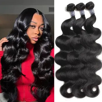 TTSMINS Body Wave Bundles Brazilian Hair Weave Bundles 1/3/4 PCS Human Hair Bundles Natural /Jet Black 8-32"Remy Hair Extensions 1