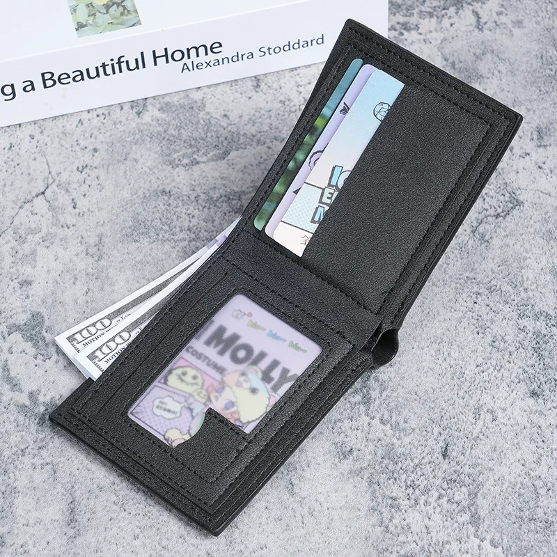 New men's wallets men's short wallet youth fashion checkered horizontal soft wallet large capacity multi-card wallet.