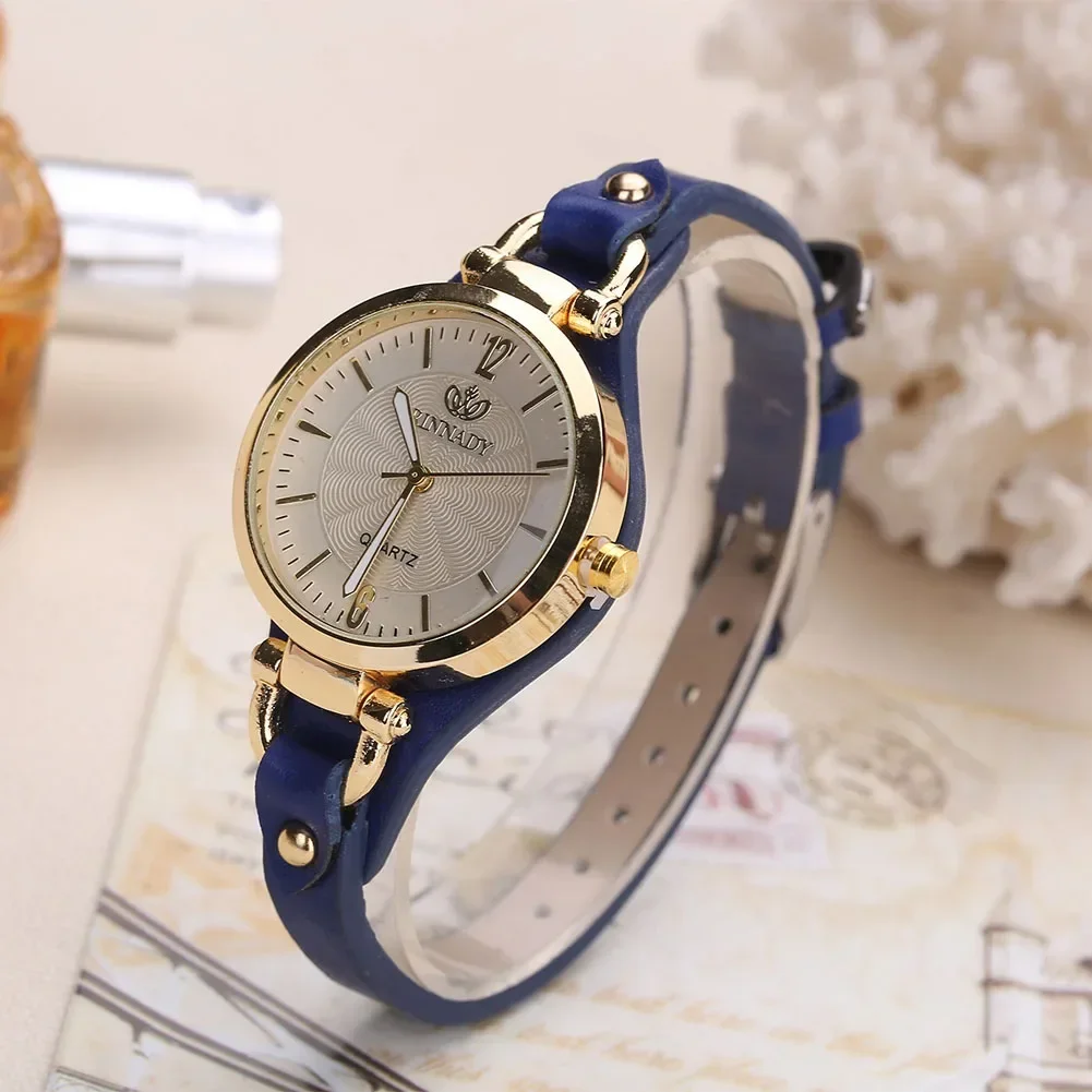 

Women Casual Watches Round Dial Rivet PU Leather Strap Wristwatch Ladies Analog Quartz Watch Gift