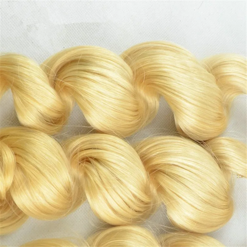 613 Fasci biondi Tessuto allentato Fasci di capelli umani al 100% 100 g/pz Capelli vergini brasiliani Remy morbidi per le donne Onda di capelli umani colorati - immagine 5