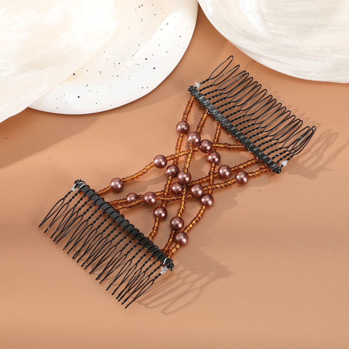 Pearl Plate Hair Double-Row Comb Hair Comb Large Temperament Hairpin Clip Fixed Hair Hairpin Female Back Of The Head Headwear