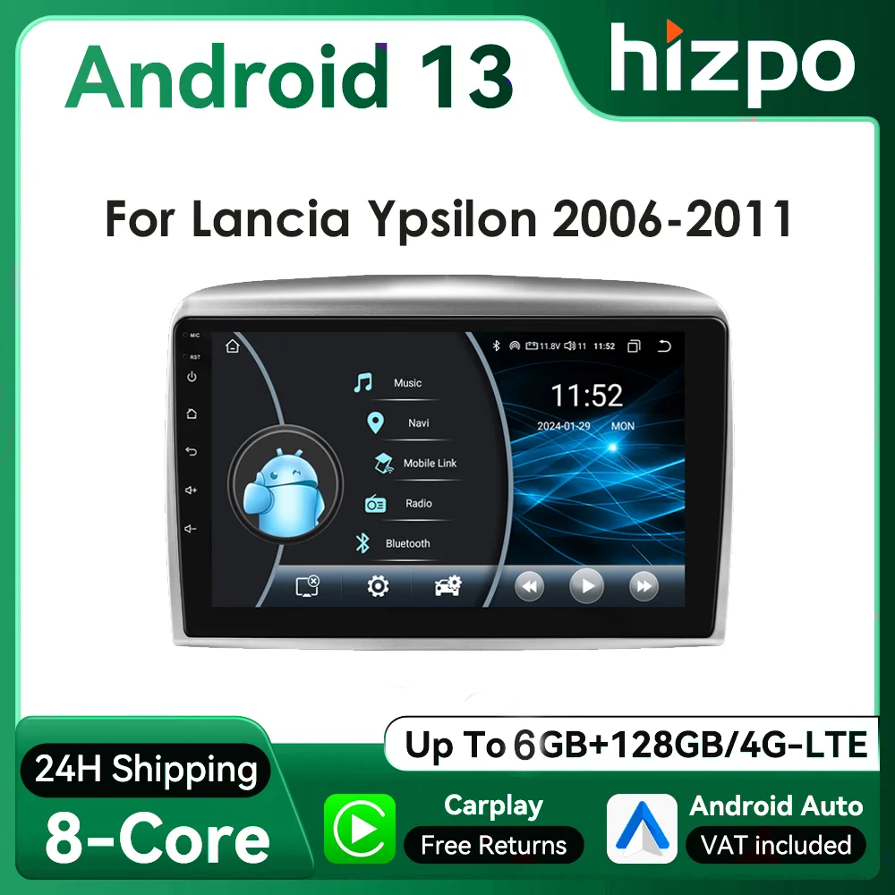 9" Hizpo 2Din Android Auto Autoradio für Lancia Ypsilon 2006 - 2011 UIS8581 Multimedia 4G BT SWC RDS DSP GPS Navigation