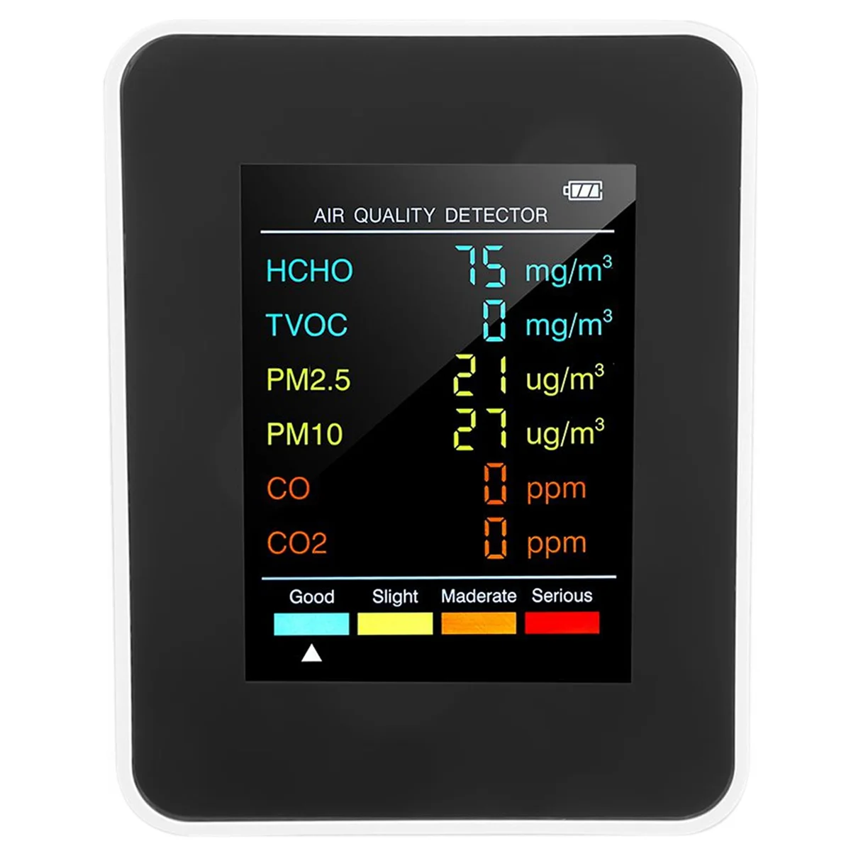 6 in 1 PM2.5 PM10 HCHO TVOC CO CO2 Air Quality Detector CO CO2 Formaldehyde Monitor Home Office Air Quality Tester,White F