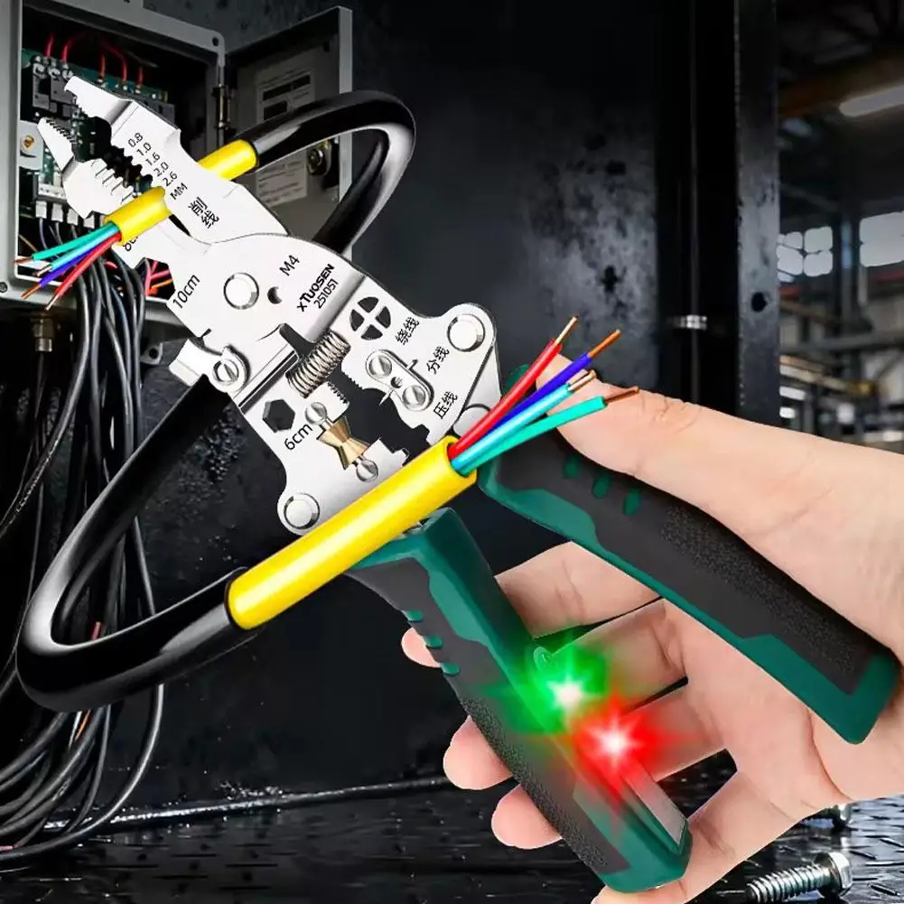 Multifunktionale Abisolierzange und Spannungsprüfer, faltbares Elektriker-Werkzeug aus Edelstahl mit Live-/Neutralleitererkennung – Detail 3