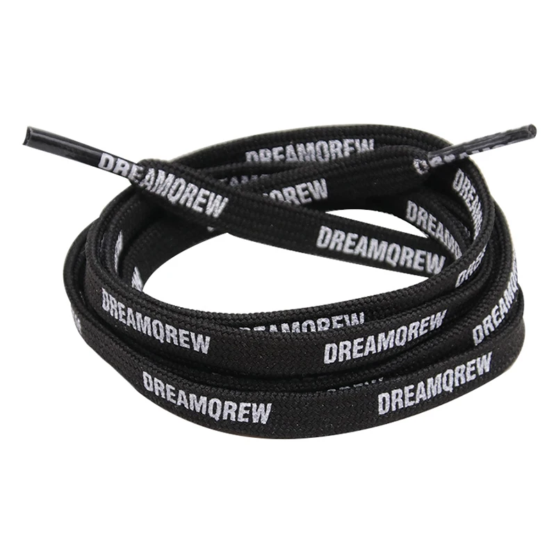 Weiou New Fashion-Forward Shoelaces 8 MM Double -Decker Flat Polyester Shoe Laces  Classical Silk Screen Black and White Letter