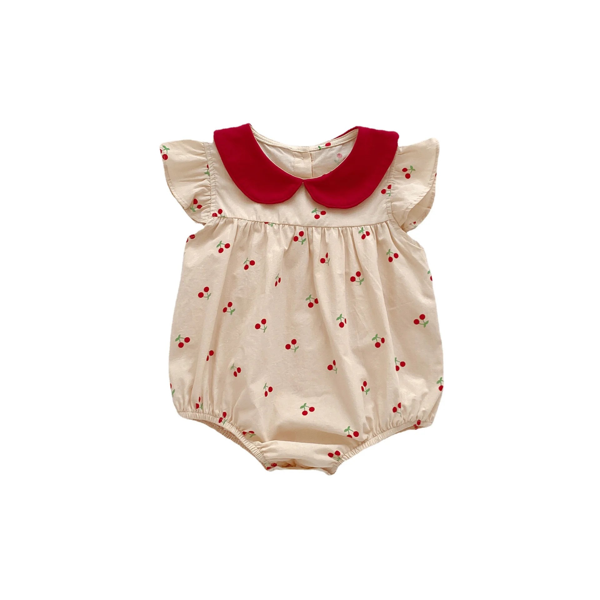 New 2024 Autumn Baby Clothes Sweet Cherry Printed Girls Bodysuit Newborn Peter Pan Collar Princess Clothing Toddler One Piece 5