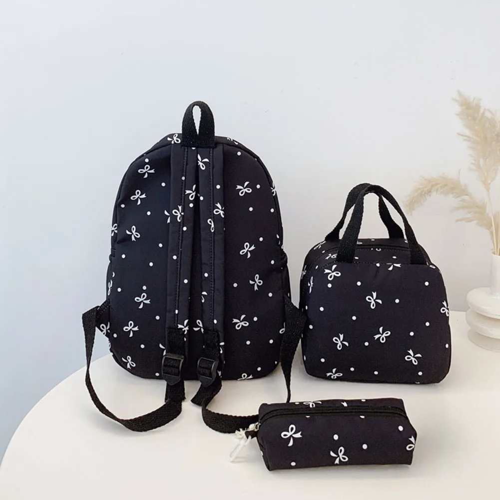 3Pcs Kawaii Nylon Backpack with Handbag & Pencil Case All-Match School Bag Lovely Bow Laptop Backpack School Outdoor Backpack 4