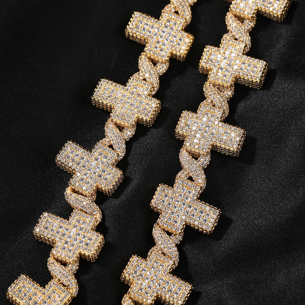 THE BLING KING Iced Out Cross Link Infinity Cuban Necklace Micro Paved Cubic Zirconia Charm HipHop Rapper Jewelry