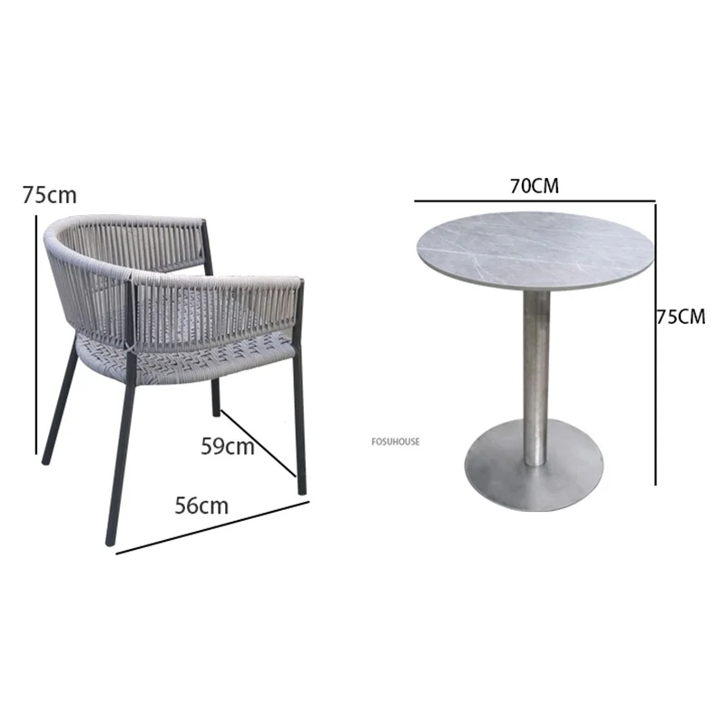 Description Picture 2 of itemnordic iron Outdoor Table and Chairs Villa Garden Patio Woven rattan Chair Outdoor gardern Furniture Dining Table Combination Z