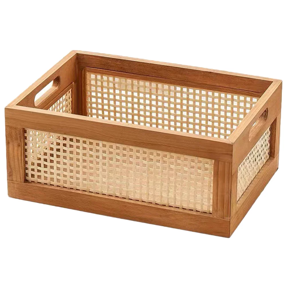 Woven Baskets Clothes Solid Wood Vintage Rattan Storage Box Bin Rack Small Laundry Bamboo