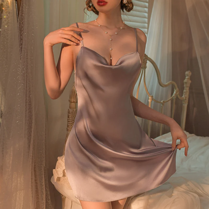 New sexy suspender ice silk sleepwear women's summer pure desire style nightgown temptation lingerie home wear hot selling