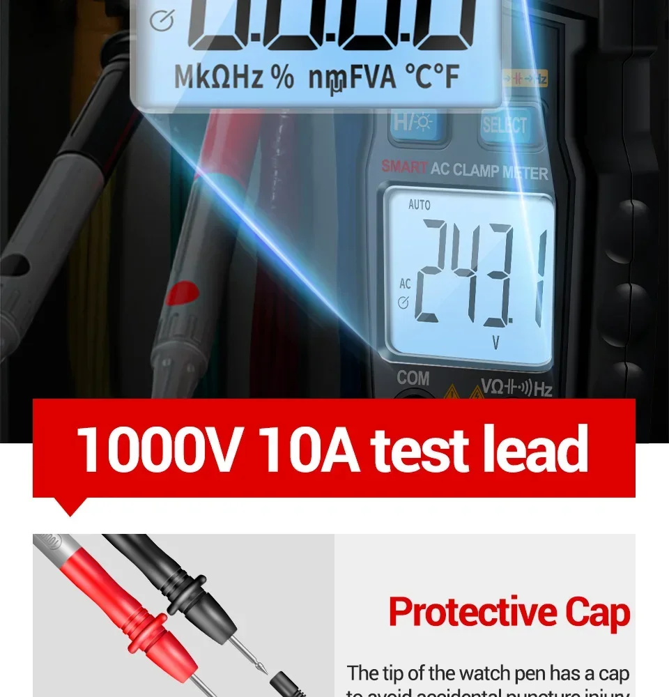 ANENG ST183 Digitales Zangenmessgerät 6000 Anzeigen True RMS Multimeter AC/DC Spannungsprüfer 600A Amperemeter Zange NCV Ohm Kapazität Hz – Detail 10