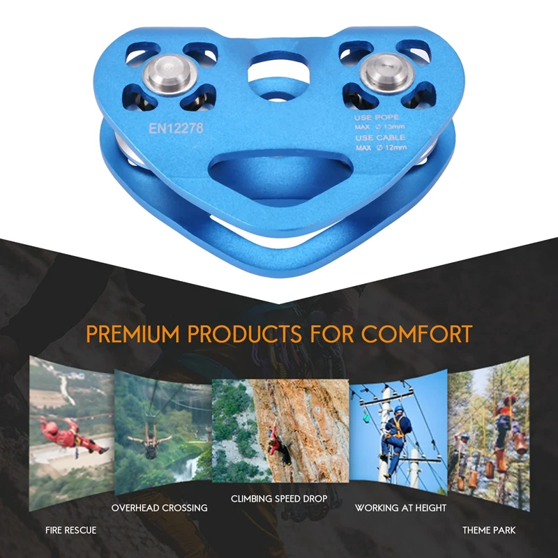Climbing Pulley Heart-Shape Double Pulley Steel Cable Rope 13Mm 24KN