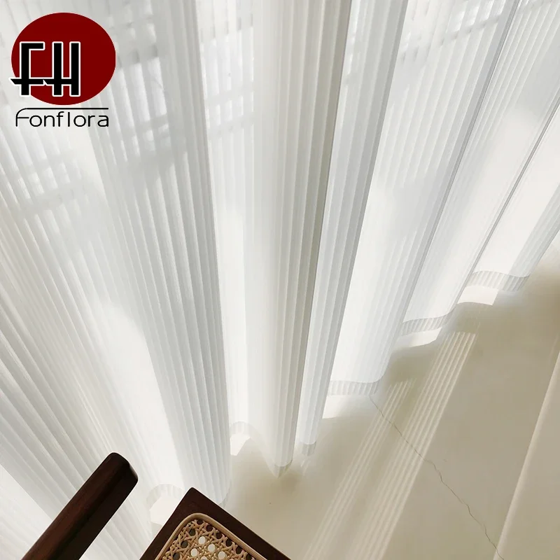 Modern Transparent White Tulle Curtains for Living Room Striped Vertical Veil Window Sheer Curtains for Bedroom Organza Voile 2