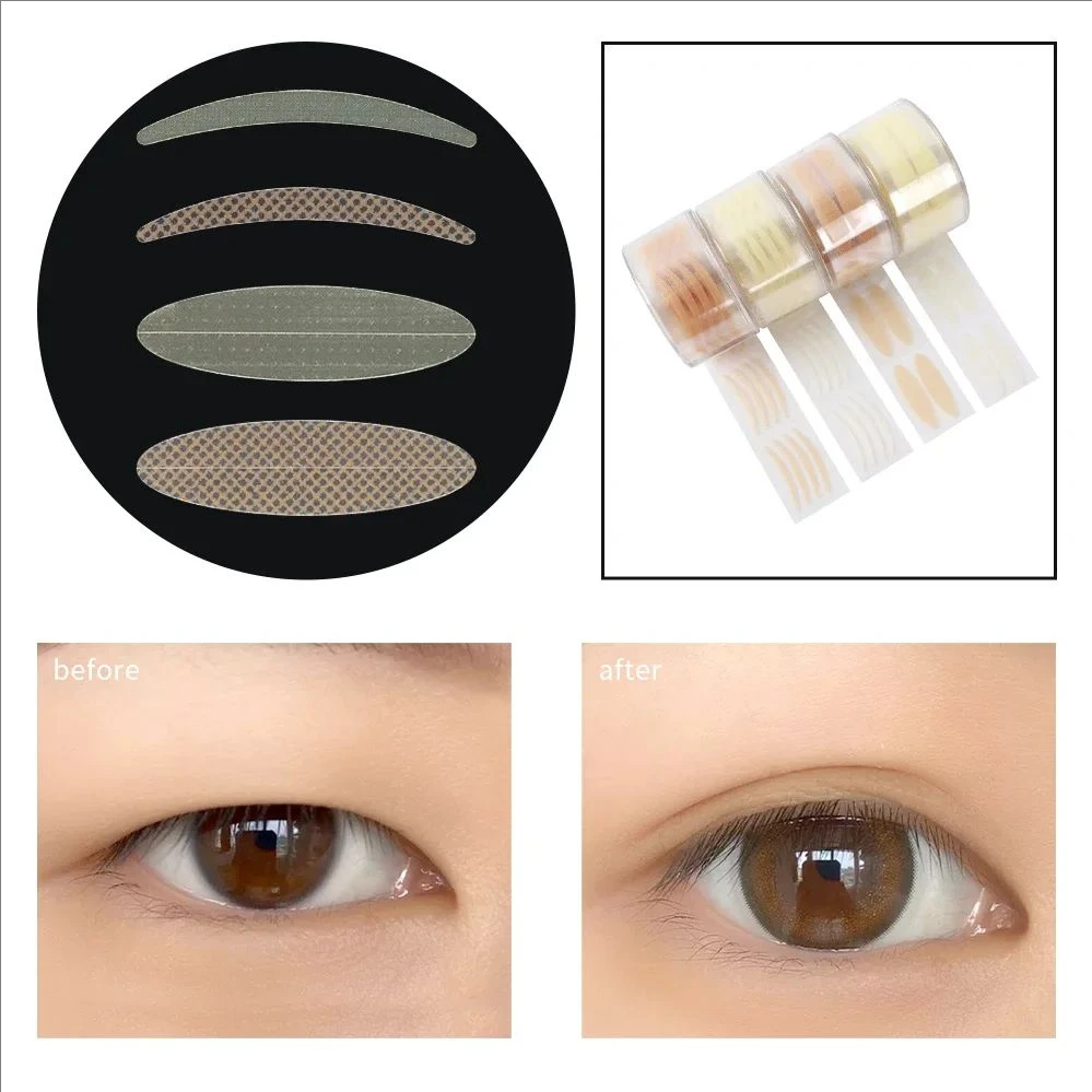 Double Fold Eyelid Tape Transparent Grey Beige Big Eyes Invisible Lace Mesh Fiber Self-adhesive Eye Patch Eyelid Double Eyelid Tape Sticker Makeup