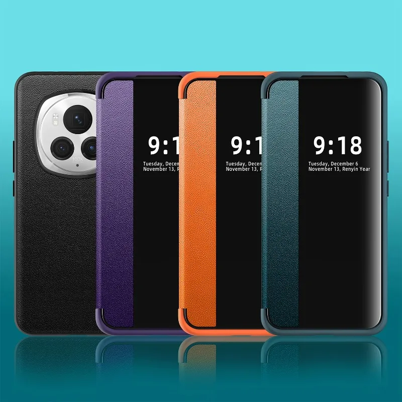 Premium Flip Leather Phone Case with View Window and Kickstand - Shockproof Cover