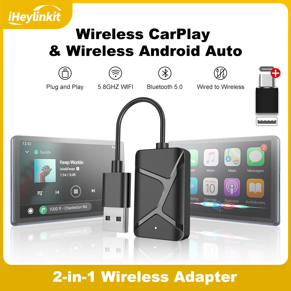 iHeylinkit Wireless CarPlay Android Auto Adapter 2in1 Smart Mini Box Plug And Play WiFi Fast Connect Universal für 98 % Automodell