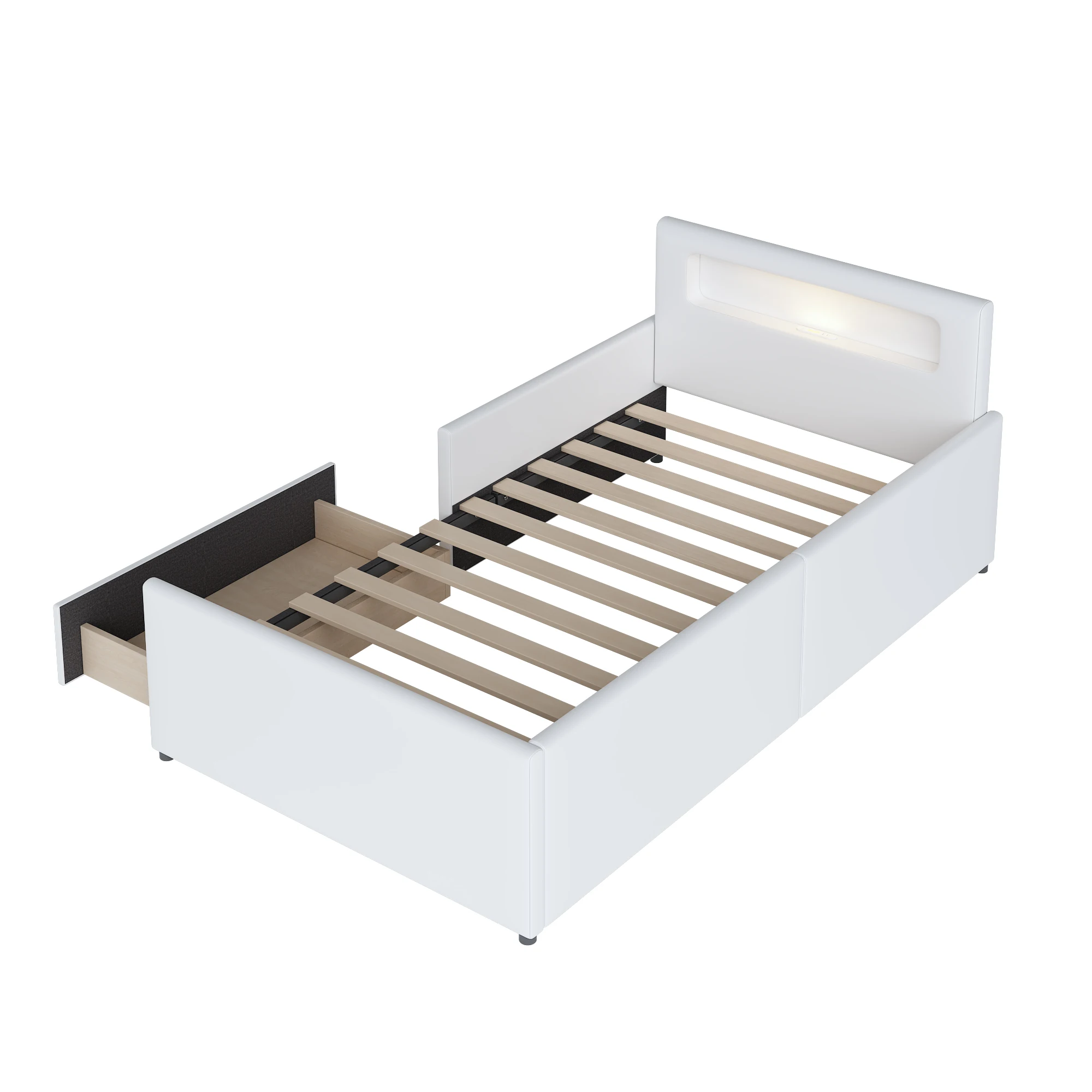Gepolstertes Kinderbett 90*200 cm, mit Nachtlicht und USB-Ladeanschluss, mit Staufächern, erhöhten Seitenteilen – Detail 15