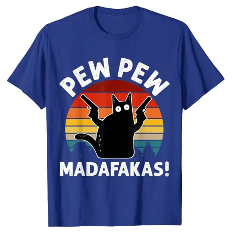 Фото Винтажный Ретро Черный кот Pew Madafakas! Футболка с рисунком в эстетическом стиле, с коротким рукавом №5