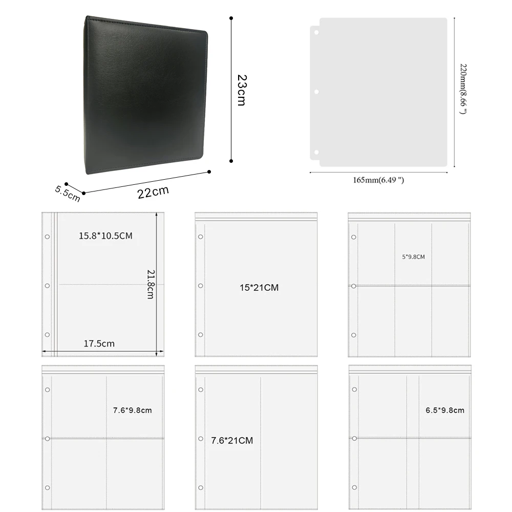 PLRBOK A5 Premium PU Leather 3-Ring Insert Photo Album - Matte Textured Binder Cover,Single-Sided Transparent PP Plastic Sleeves 4