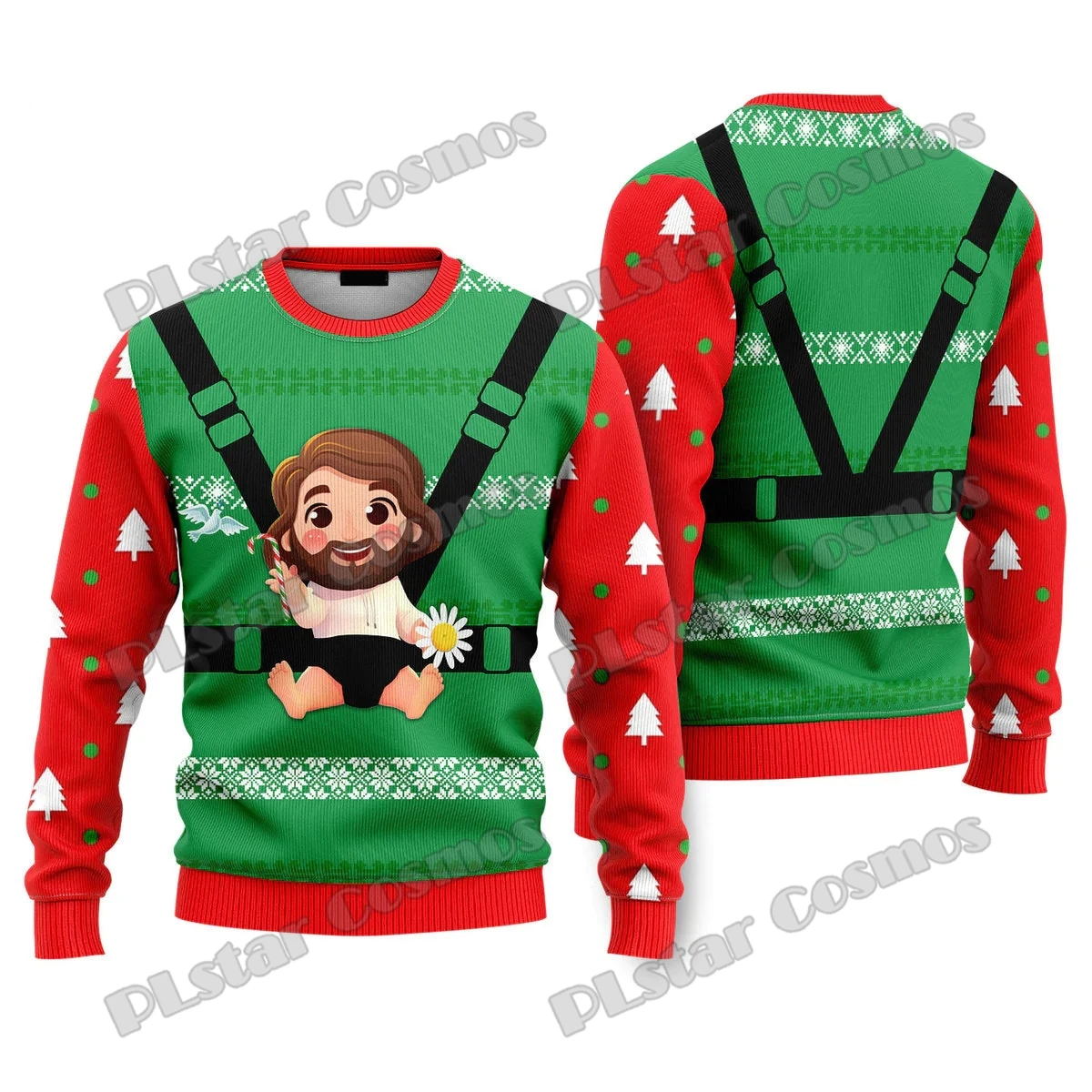 thumbnail image 1 of Suéter navideño feo con estampado 3D de Jiu Jitsu con Jesús te respalda para hombres y mujeres, suéter de punto cálido e informal para invierno MY20, 1 of 5