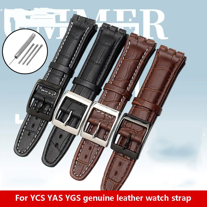 Per Orologio Swatch In Vera Pelle Con Catene Per Orologi Da Uomo E Da Donna Con Interfaccia Concava Convessa Catena In Pelle Bovina 17Mm 19Mm