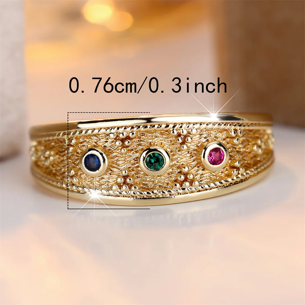 Multicolor Zircon Small Round Stone Rings For Women Vintage Gold Color Engagement Bands Wedding Jewelry Bridal Birthday Gifts