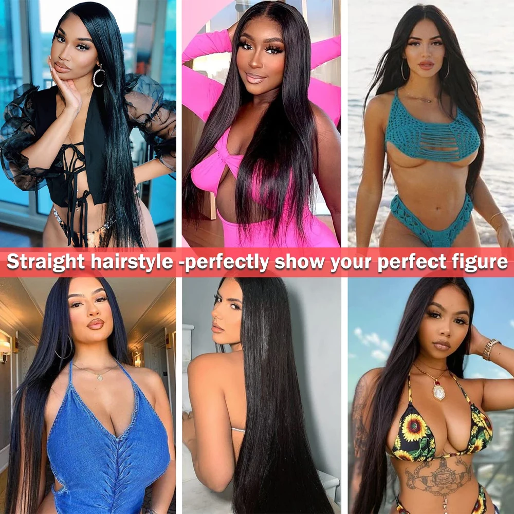 Lace Front Wig 32inch Long Straight Layered Wigs 13X4 Lace Frontal Free Part Synthetic Hair Wig with Baby Hair for Women