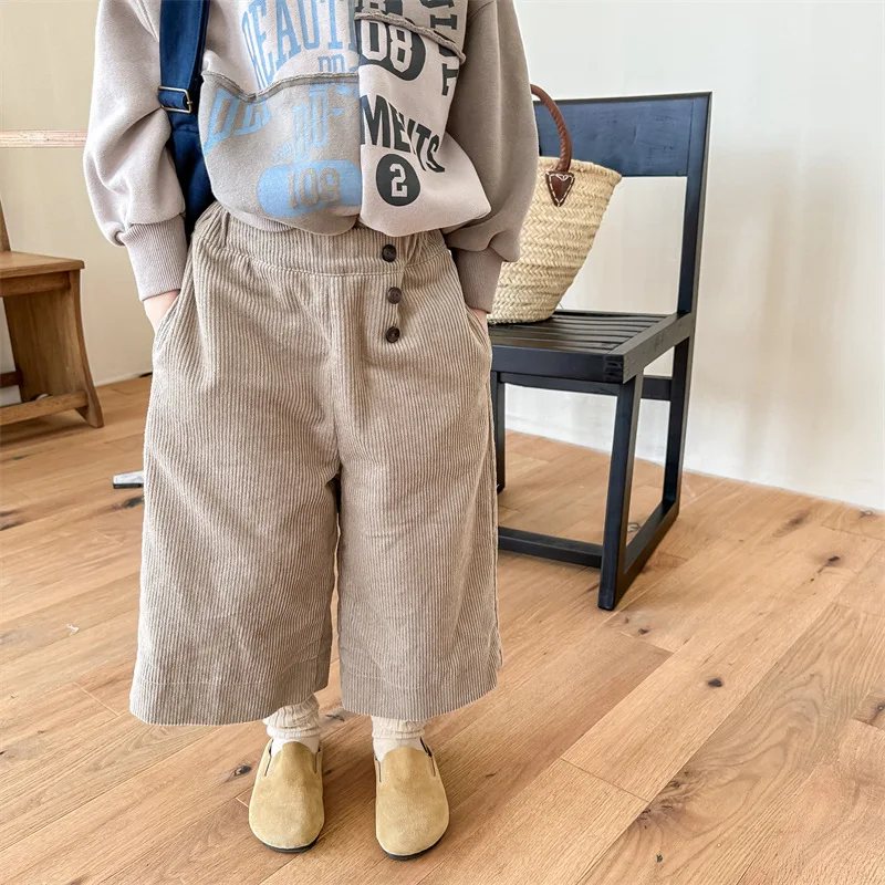 

2023 Autumn New children loose corduroy trousers solid girls Wide leg pants thick baby casual pants kids Clothes