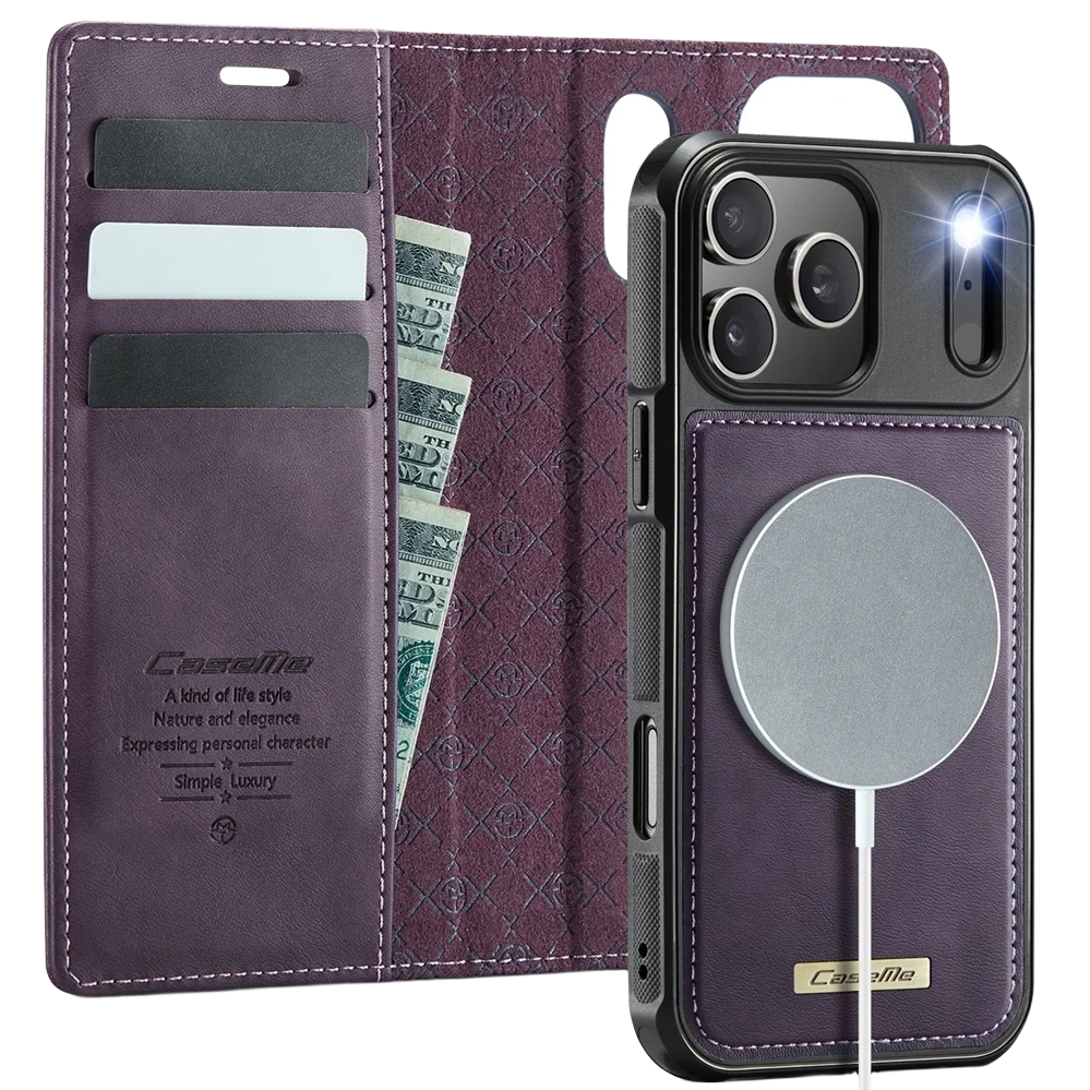 Premium 2-in-1 Wireless Charging Leather Wallet Phone Case with Card Slots