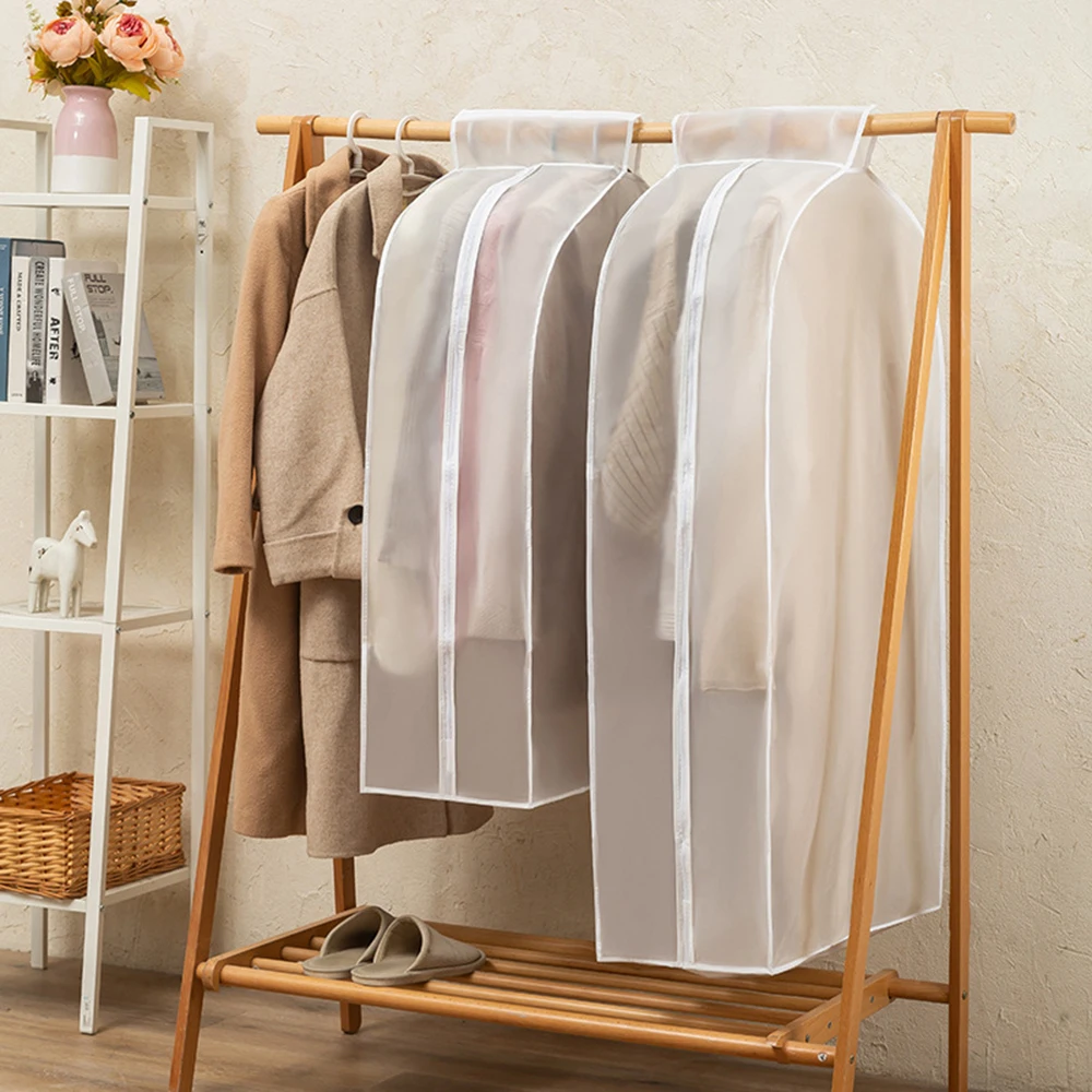 Clothes Dustproof Bag 1PC Vertical Clothing Dust Cover Transparent Washable Hanging Bag Household Hanging Thick Coat Suit Dust Bag