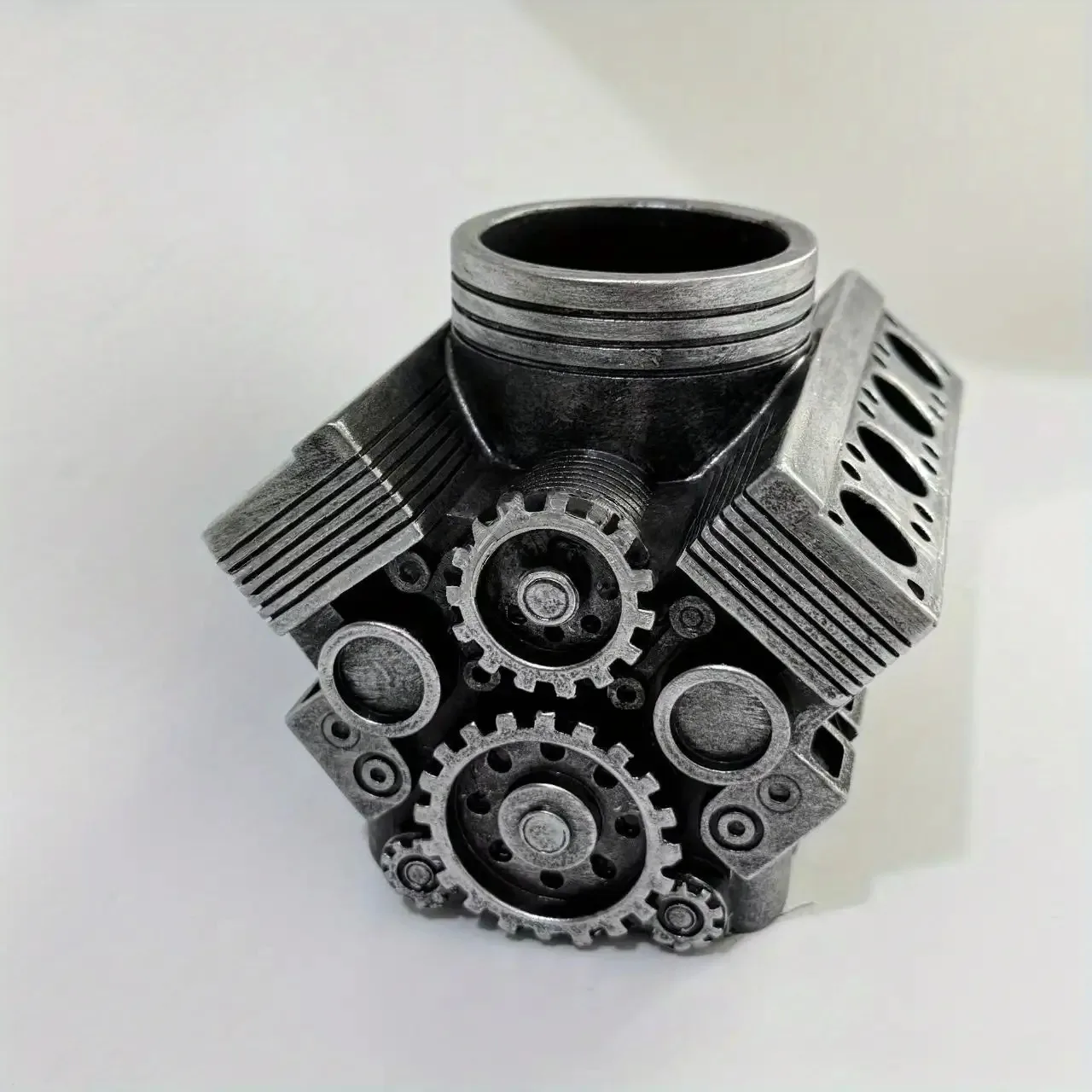 V8 Engine Design Pen Holder - Creative Desktop Stationery Organizer and Decorative Home Office Accent