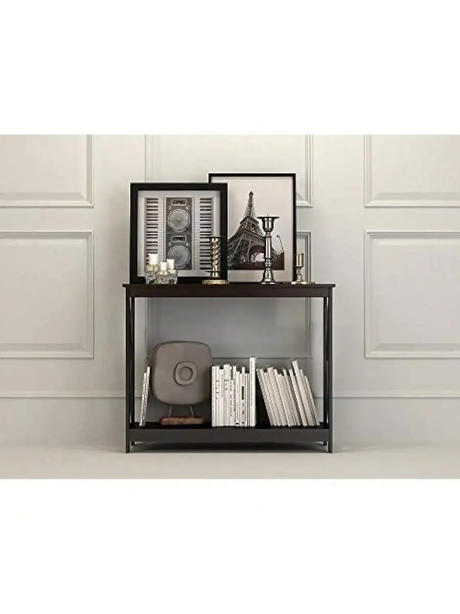 Black Finish 3-Tier X-Design Occasional Console Sofa Table Bookshelf 5