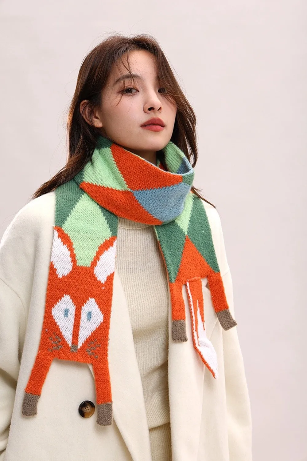 Vielseitiger gestrickter Schal im japanischen Stil, Kaschmirimitat, Tier-Cartoon-Fuchs-Schal, trendiger Herbst-Winter-warmer Schal – Detail 19