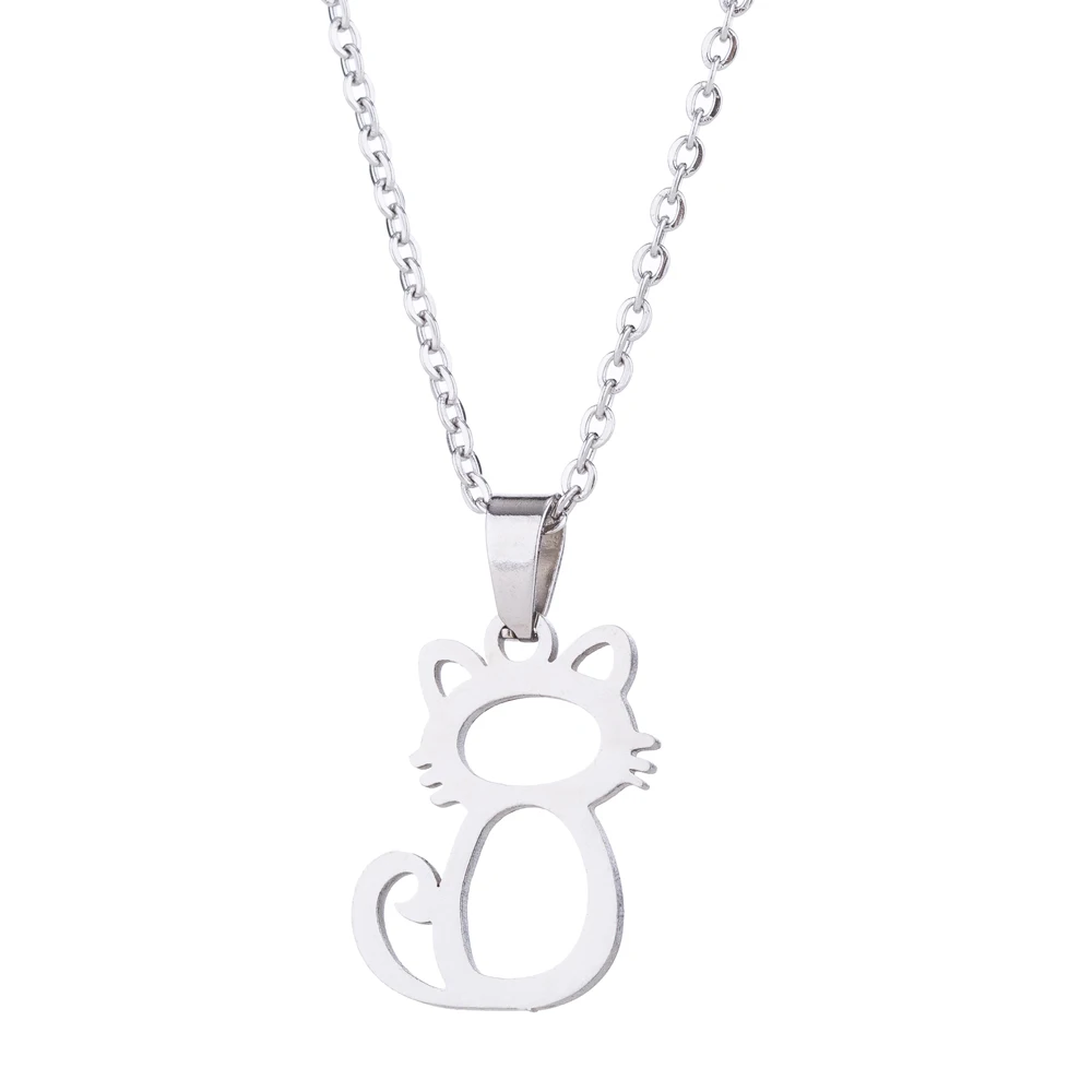 Cute Simple Hollow Out Little Cat Stainless Steel Earring Pendant Necklace Set Hypoallergenic - PeticaDeals