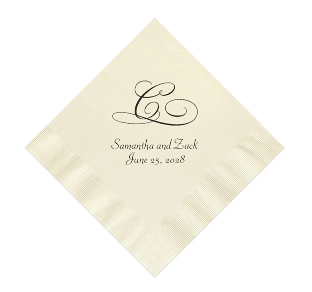 

Single Initial Wedding Napkins Personalized Set of 100 Monogrammed Elegant Monogram Reception Cocktail Supplies