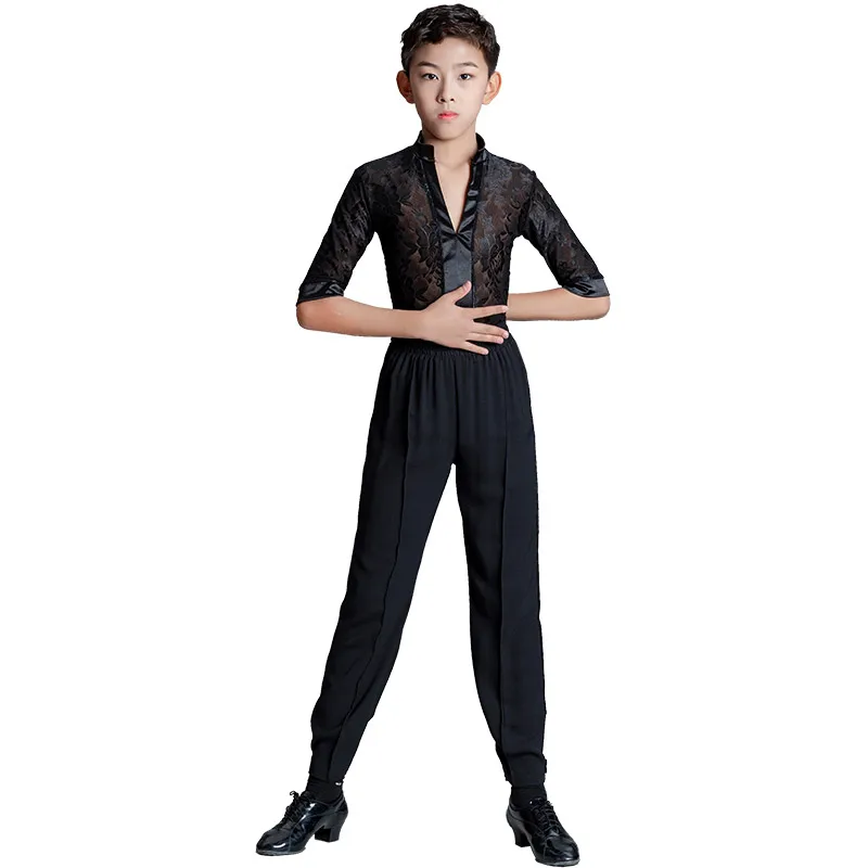 Latin Dance Top Kids Short Sleeve Boys Latin Dancing Shirts Salsa Tango Cha Cha Competition Boys Performance Dancewear Clothes