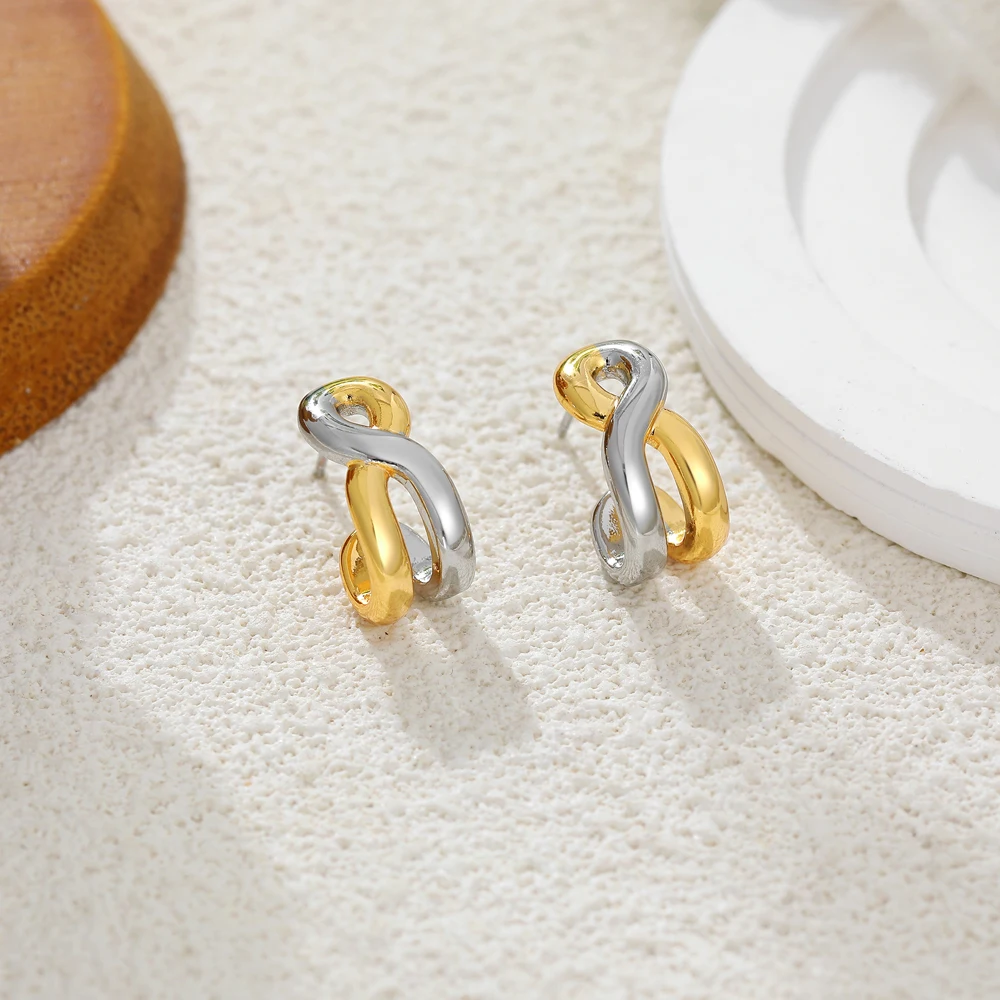 2026 Classic New Twisted Ripple Gold&silver Two-tone Huggie Hoop Earrings Geometric Spiral Lightweight Stainless Steel Jewelry