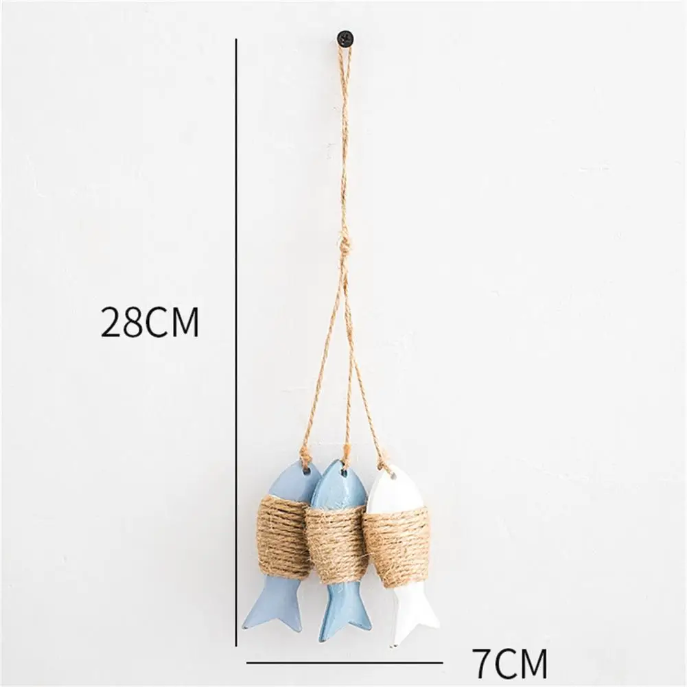 Wooden 3 Fishes Wall Sign Wall Mounted Fish Pendant Gift Micro Landscape Wood DIY Nautical Theme