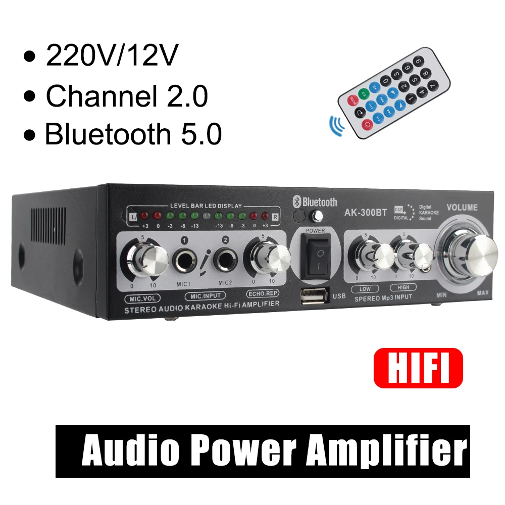 

2 Channel With 3.5mm Input Jack Mini HIFI USB AK300BT AUX Bluetooth 5.0 Digital Stereo Amp 400W Home Power Amplifiers