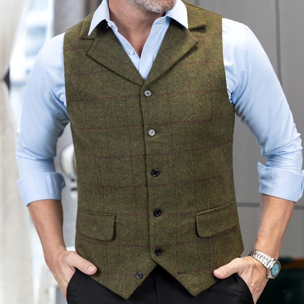 Men's suit vest Grid pattern Herringbone Waistcoat formal business Groom for Wedding