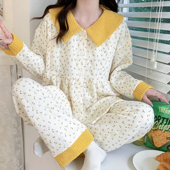 Thick Cotton Mother Nursing Pajamas Set Floral Sleepwear for Postpartum Mother New Maternity Pajamas Pregnancy Sleepwear