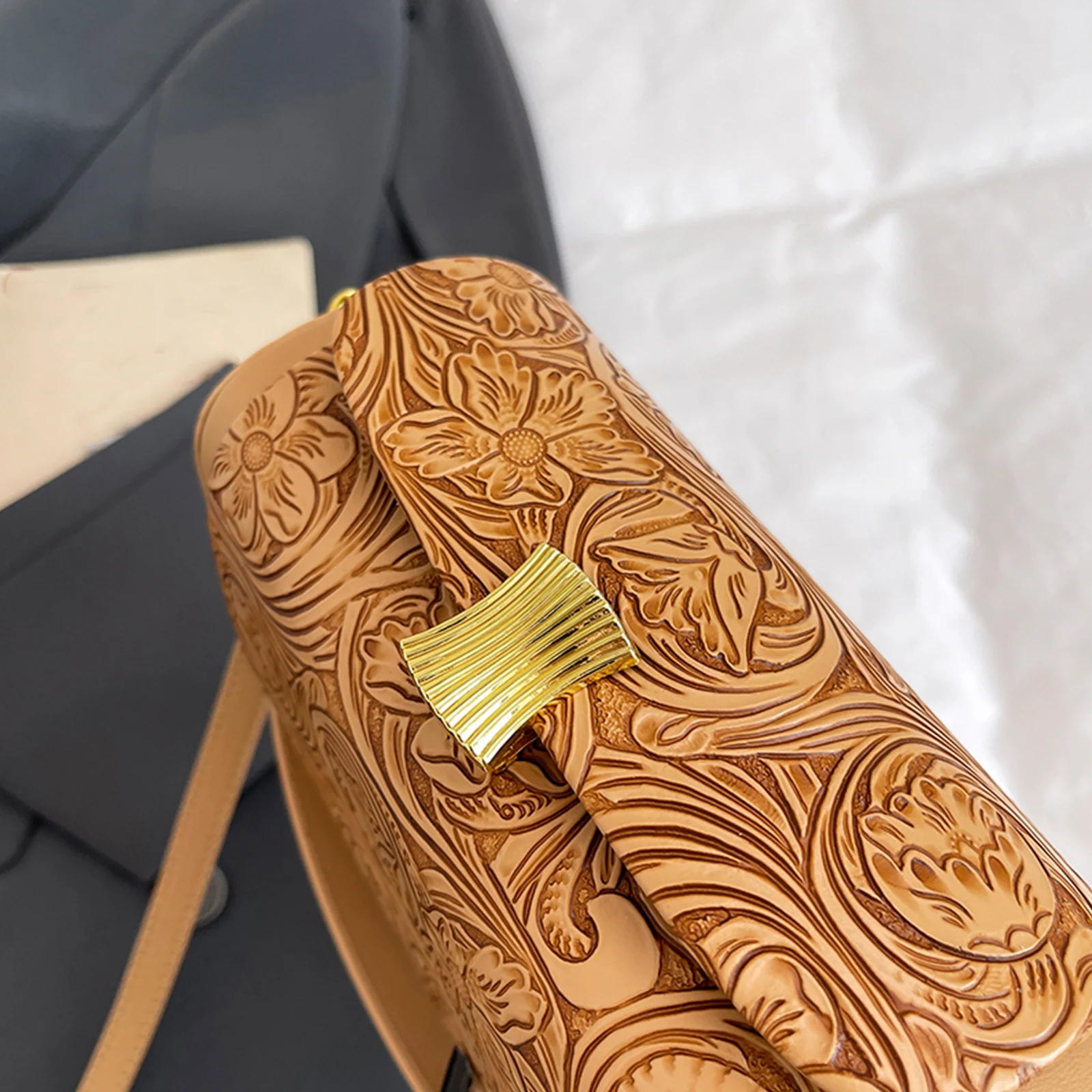 Women PU Leather Shoulder Bags Vintage Square Bags Floral Underarm Bag for Work Shopping Travel