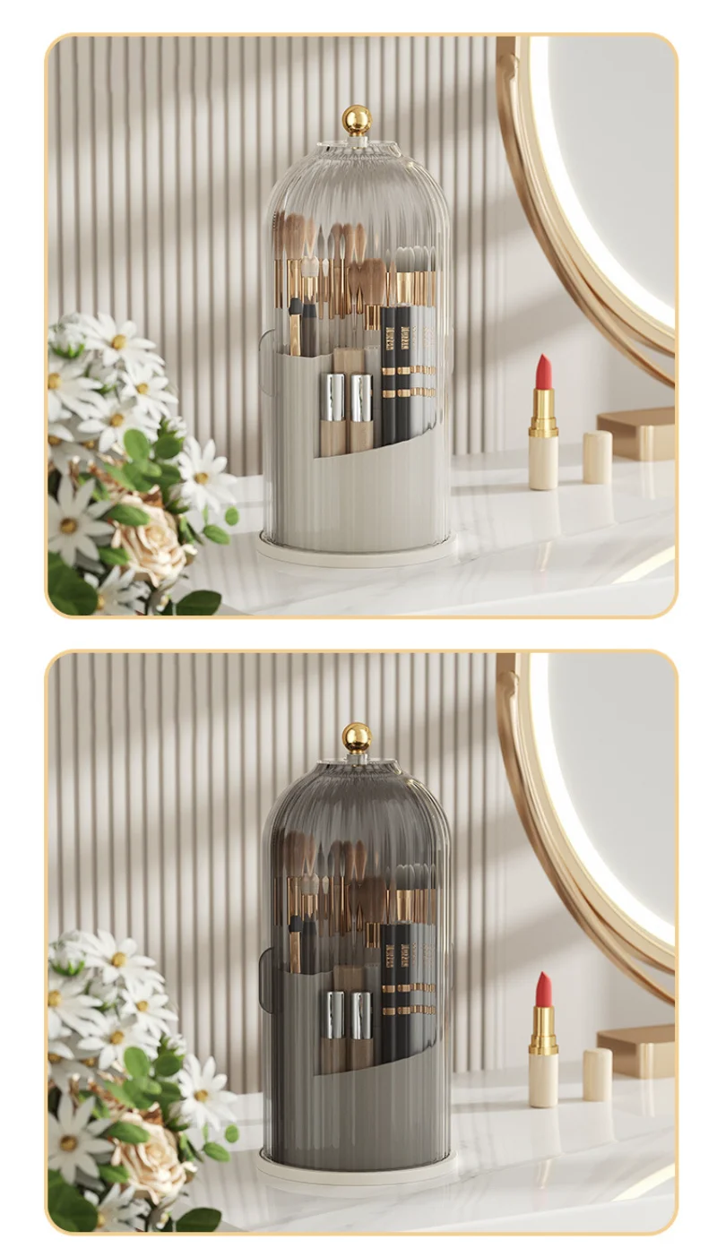 360° Rotating Makeup Brush Holder Desktop Makeup Organizer Cosmetic Storage Box Lipstick Eyebrow Pencil Holder Jewelry Container