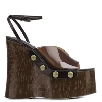 Sandales à talons hauts de 14 cm d'épaisseur pour femmes, sandales de Table imperméables à semelles épaisses en Grain de bois, chaussures à boucle à ongles en métal 1