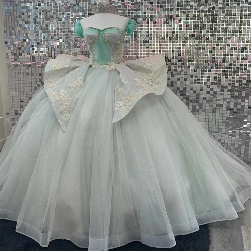 

2024 Sexy Sweetheart Quinceanera Dresses Beaded Sequins Applique Off the Shoulder Ball Gown Sweet 16 Birthday Tulle Vestidos De