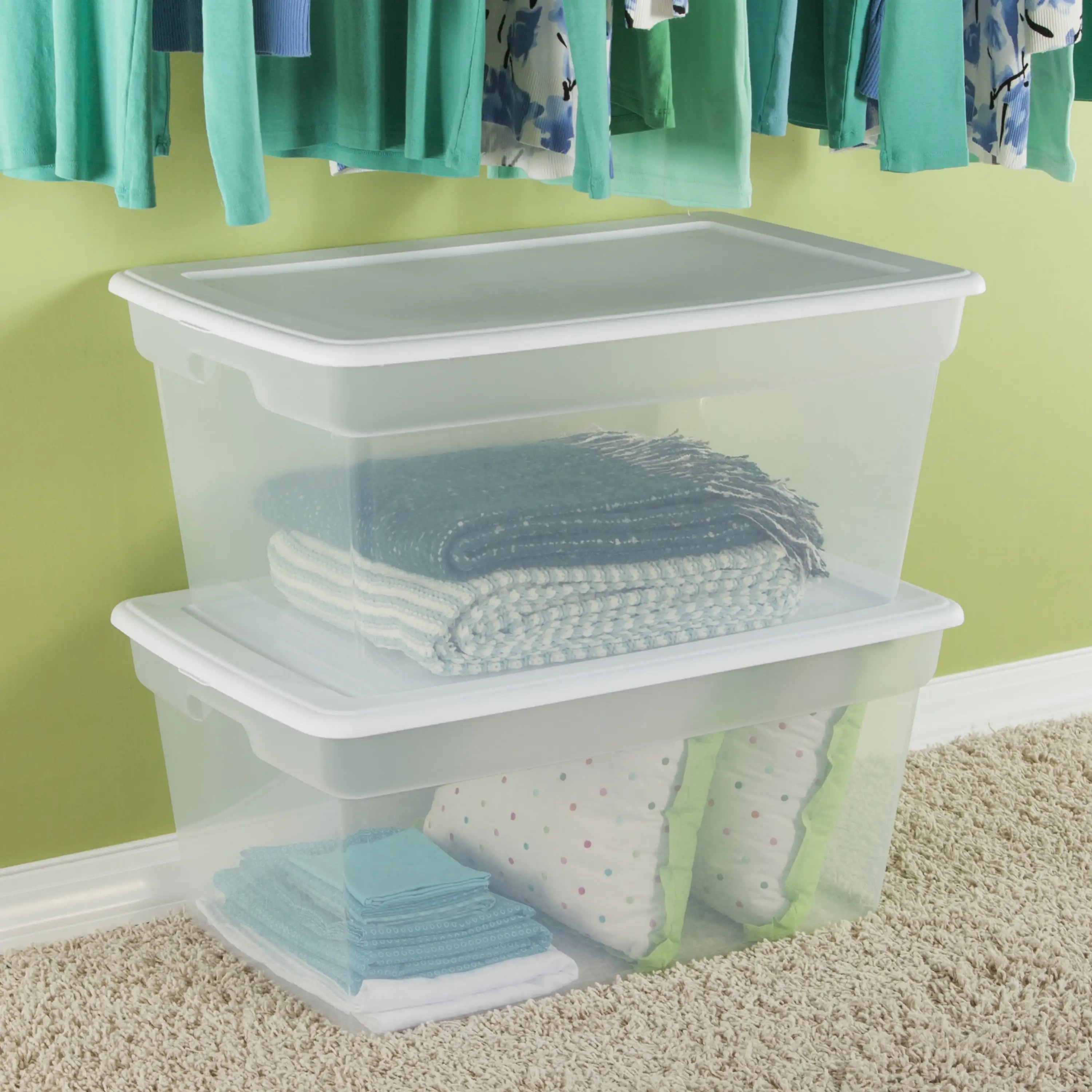90 Qt. Storage Box Plastic, White, Set of 4
