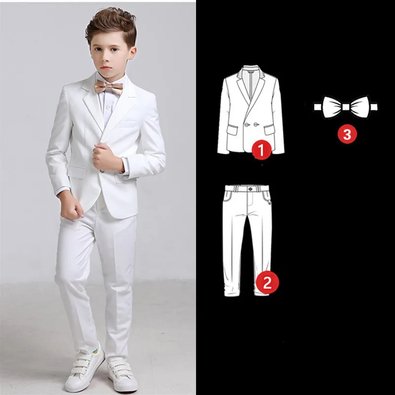 thumbnail image 1 of Conjunto de 3 piezas de chaleco y pantalón blanco para niños, traje para bautismo, boda, graduación, vestido elegante para bebés y adolescentes, disfraz de fiesta, 1 of 5