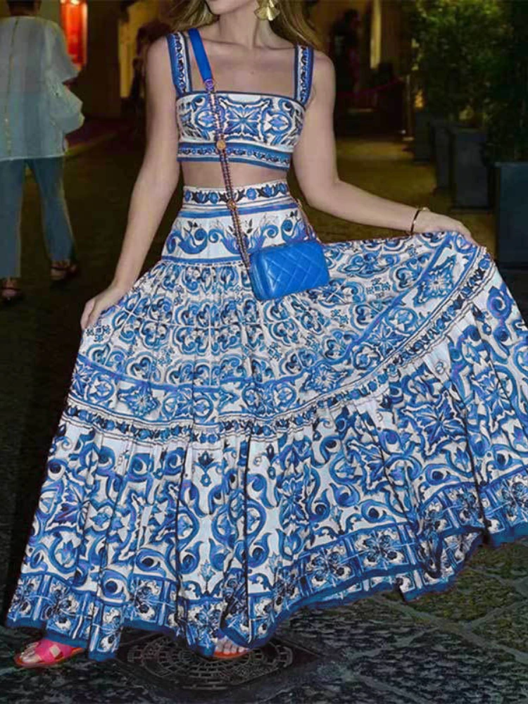 عطلة الصيف الأصفر الأزهار قطعتين النساء تنورة مجمو...